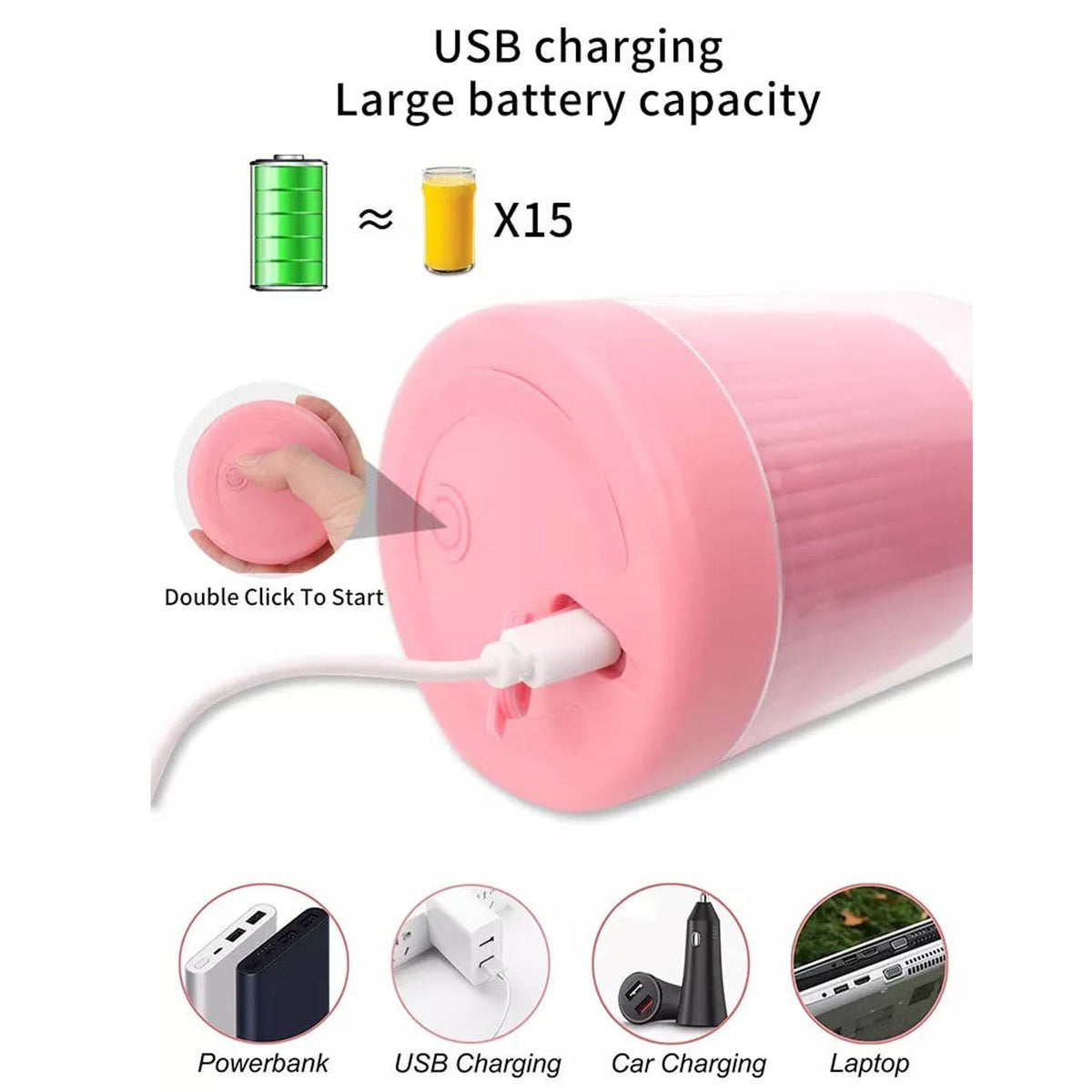 Travel-friendly personal size portable juicer blender bottle.