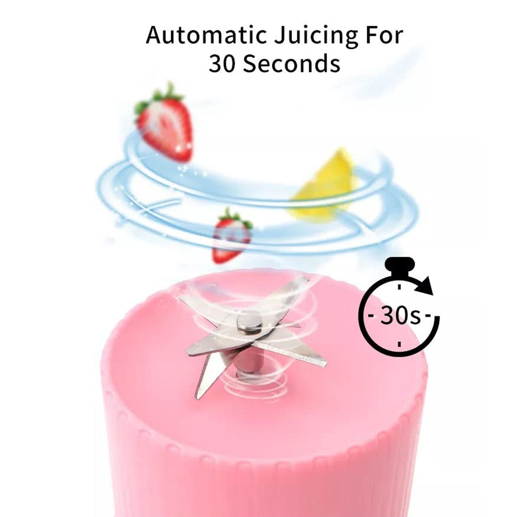 User blending fresh fruit ingredients in the portable smoothie maker.