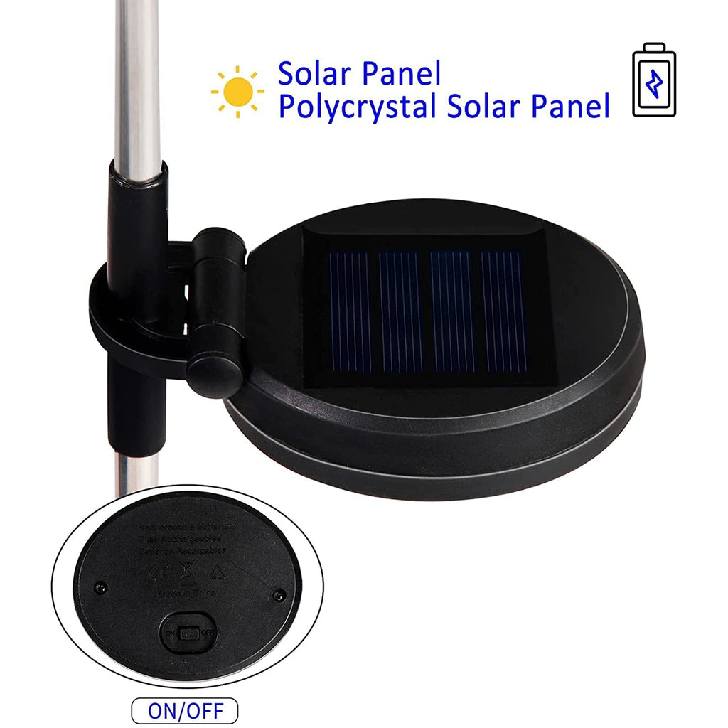 Solar garden light installed outdoors showing changing colorful lights