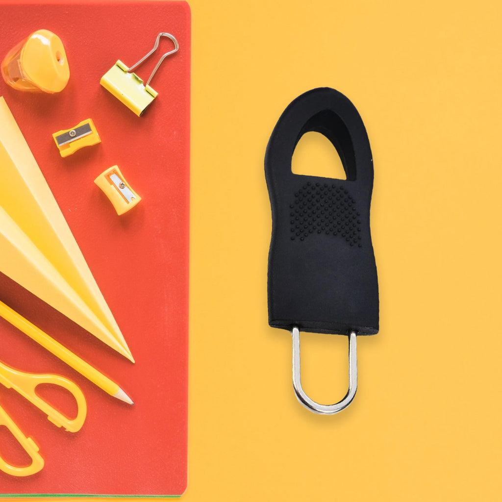 Step-by-step diagram showing how to install a zipper pull tab.