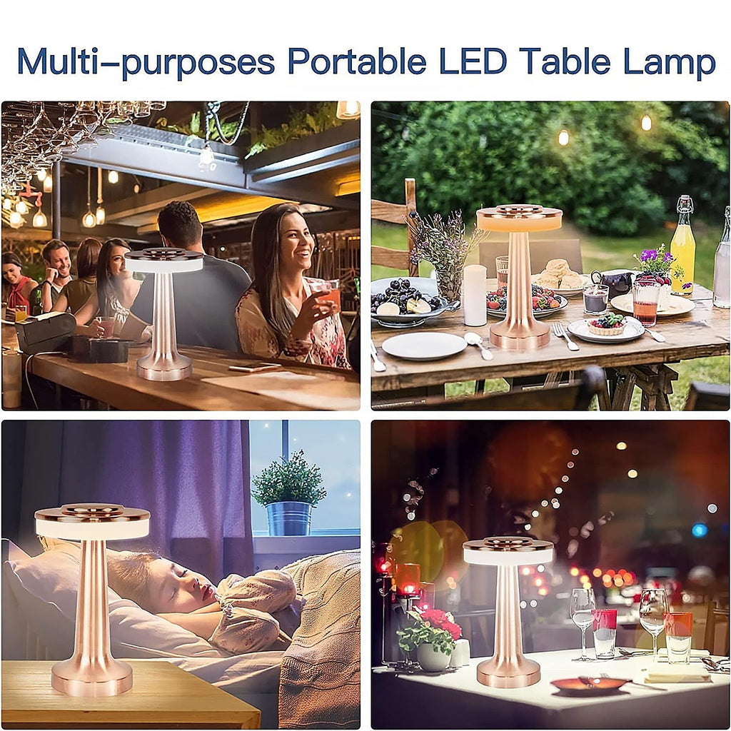 Decorative LED table lamp adding a warm glow to a party or event.